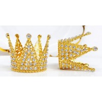 Корона метал. міні золото з білим камінням 3х3,2см №16601