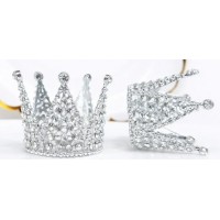 Корона метал. міні срібло з білим камінням 3х3,2см №16602