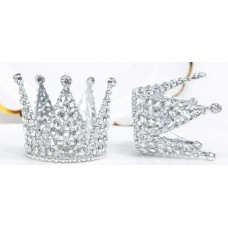 Корона метал. міні срібло з білим камінням 3х3,2см №16602