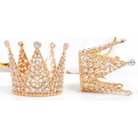 Корона метал. міні рожеве золото з білим камінням 3х3,2см №16603