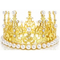 Корона метал. золото з білими перлинами 12х7,2см №16606