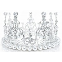 Корона метал. срібло з білими перлинами 12х7,2см №16607
