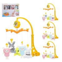 Карусель на ліжечко заводна,підвіски 5шт (плюшеві),муз.,в кор-ці,4 види №XQT732-3-4-5