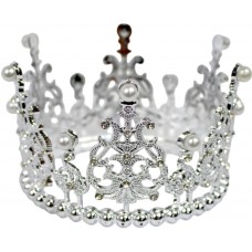 Корона пластм. срібло з білим камінням 10х7,5см №15454