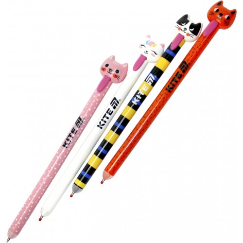 Ручка авт. гел. "Kite" №К25-027 Cats "пиши-стирай" синя(36)