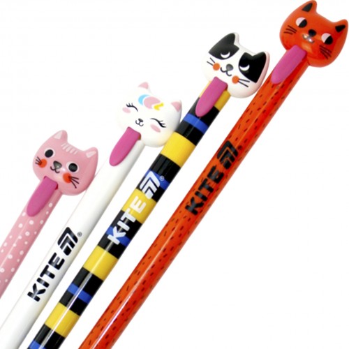 Ручка авт. гел. "Kite" №К25-027 Cats "пиши-стирай" синя(36)