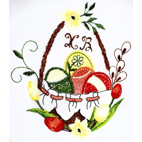 Великодня серветка "Христос Воскрес,крашанки в кошику" овальн. 62х44см №2507