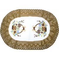 Великодня серветка "Крашанки  в кошику" овальн. 62х44см коричн . обідок №43267