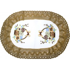 Великодня серветка "Крашанки  в кошику" овальн. 62х44см коричн . обідок №43267