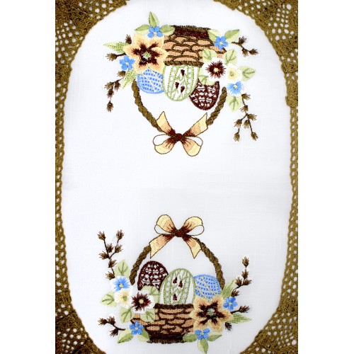 Великодня серветка "Крашанки  в кошику" овальн. 62х44см коричн . обідок №43267