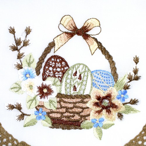 Великодня серветка "Крашанки  в кошику" овальн. 62х44см коричн . обідок №43267