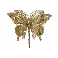 Прикраса пласт. "Метелик" 17см на кліпсі золотий глітер №839-425/Bonadi/(12)(24)