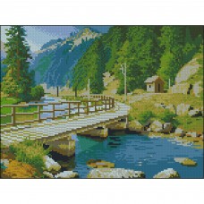 Алмазна мозаїка "Strateg" Міст у горах 30х40см №FZ3040-10
