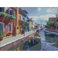 Алмазна мозаїка "Strateg" Вуличка з човнами 30х40см №FZ3040-34