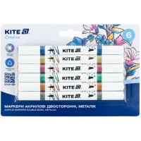 Набір маркерів акрил. двостор. "Kite" Creative №K-1294 6шт мталік