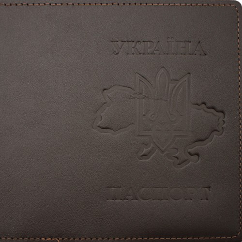 Обклад. Passport Тризуб на мапі шкіра шокол. тисн. №52697