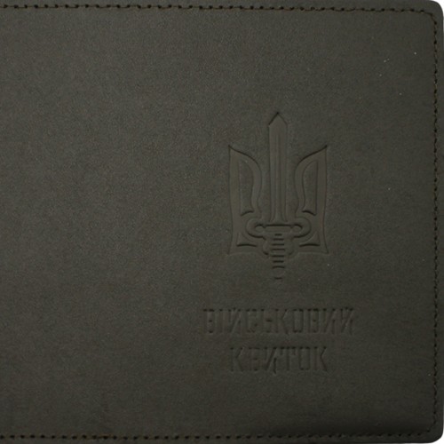 Обклад. на військовий квиток Тризуб меч шкіра хакі тисн. №49353