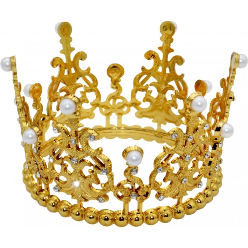 Корона пластм. золото з білим камінням 10х7,5см №15453