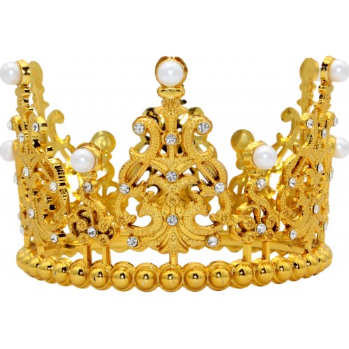 Корона пластм. золото з білим камінням 10х7,5см №15453