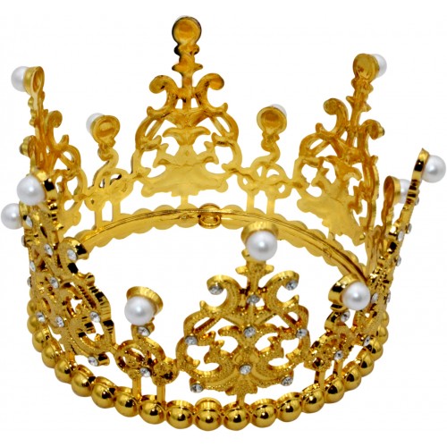 Корона пластм. золото з білим камінням 10х7,5см №15453