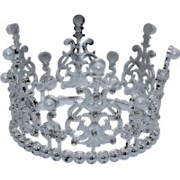 Корона пластм. срібло з білим камінням 10х7,5см №15454