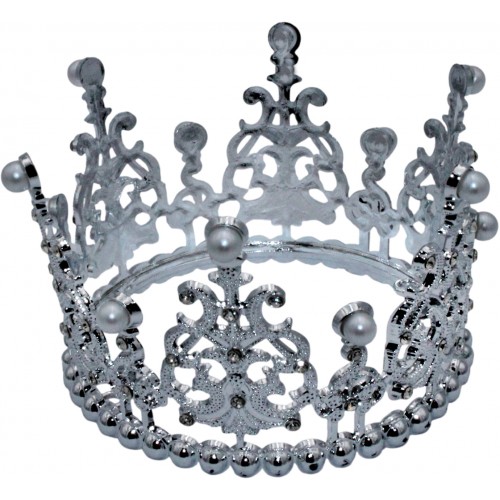 Корона пластм. срібло з білим камінням 10х7,5см №15454