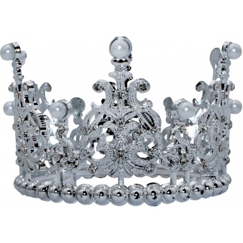 Корона пластм. срібло з білим камінням 10х7,5см №15454