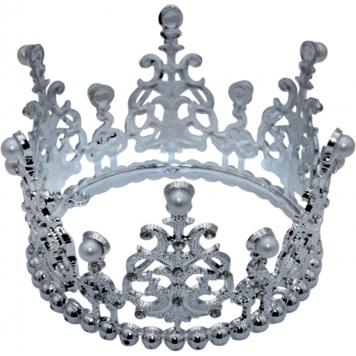 Корона пластм. срібло з білим камінням 10х7,5см №15454