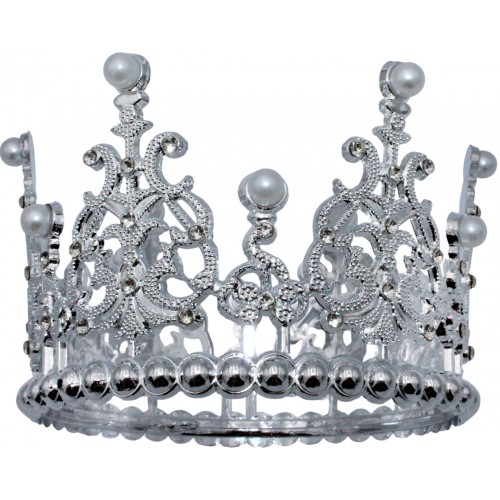 Корона пластм. срібло з білим камінням 10х7,5см №15454