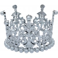 Корона пластм. мал. срібло з білим камінням 7х5см №16589