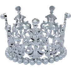 Корона пластм. мал. срібло з білим камінням 7х5см №16589