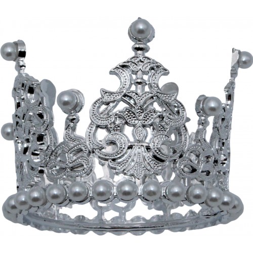 Корона пластм. мал. срібло з білим камінням 7х5см №16589