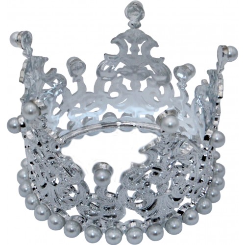 Корона пластм. мал. срібло з білим камінням 7х5см №16589