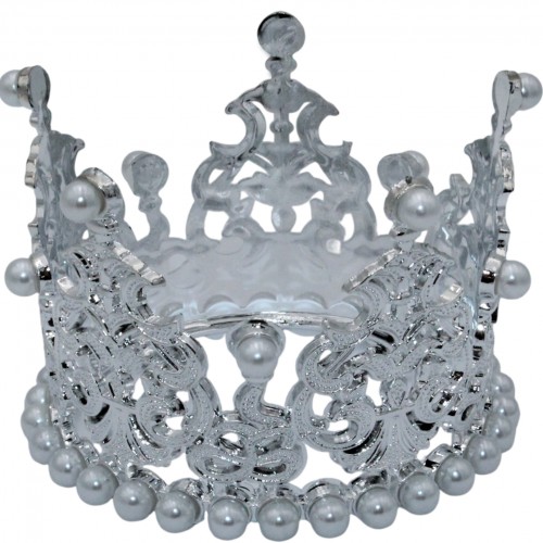 Корона пластм. мал. срібло з білим камінням 7х5см №16589