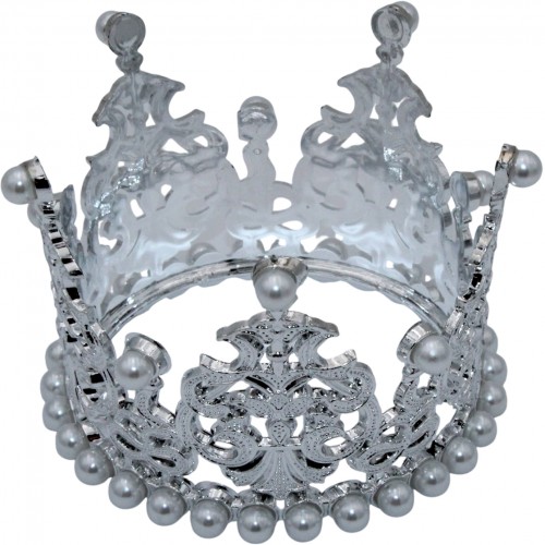 Корона пластм. мал. срібло з білим камінням 7х5см №16589