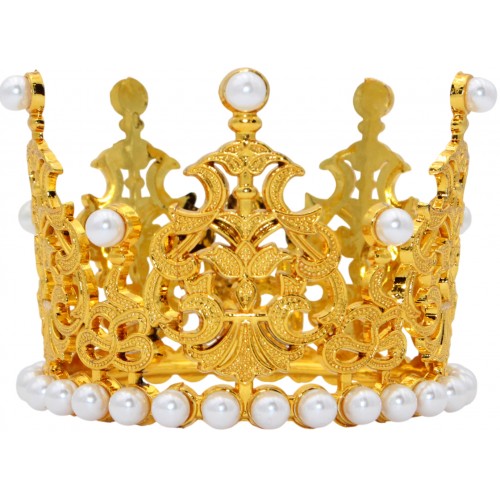 Корона пластм. мал. золото з білим камінням 7х5см №16590