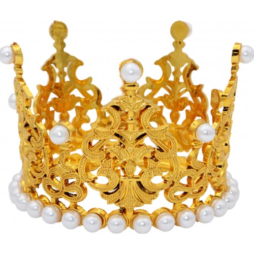 Корона пластм. мал. золото з білим камінням 7х5см №16590