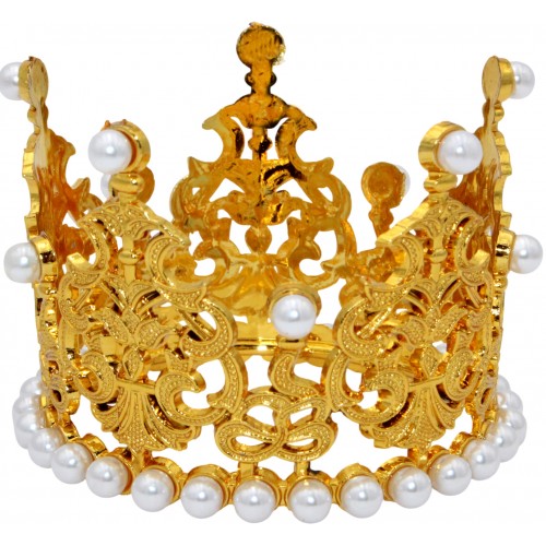 Корона пластм. мал. золото з білим камінням 7х5см №16590