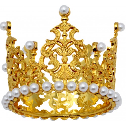 Корона пластм. мал. золото з білим камінням 7х5см №16590