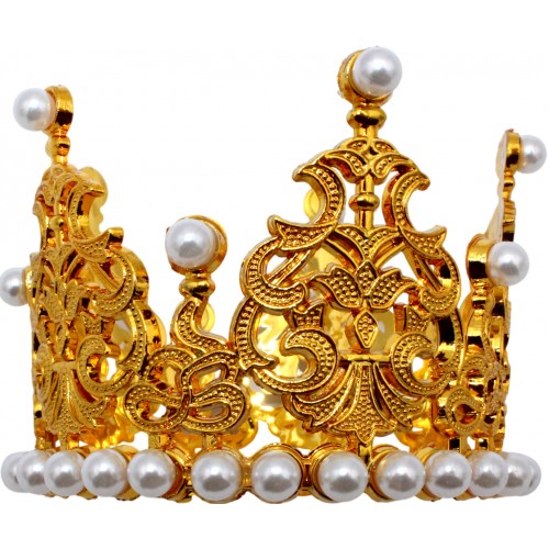 Корона пластм. мал. золото з білим камінням 7х5см №16590