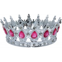 Корона пластм. з піками срібло з рожевим камінням 12,5х5,5см №16592
