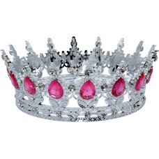 Корона пластм. з піками срібло з рожевим камінням 12,5х5,5см №16592