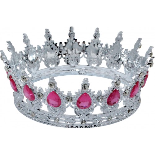 Корона пластм. з піками срібло з рожевим камінням 12,5х5,5см №16592