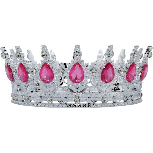 Корона пластм. з піками срібло з рожевим камінням 12,5х5,5см №16592