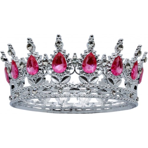 Корона пластм. з піками срібло з рожевим камінням 12,5х5,5см №16592