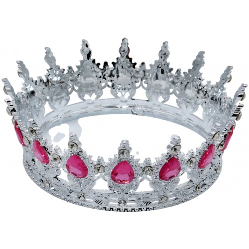Корона пластм. з піками срібло з рожевим камінням 12,5х5,5см №16592