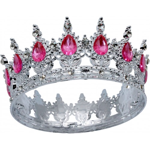 Корона пластм. з піками срібло з рожевим камінням 12,5х5,5см №16592