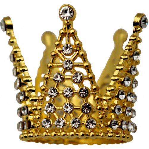 Корона метал. міні золото з білим камінням 3х3,2см №16601
