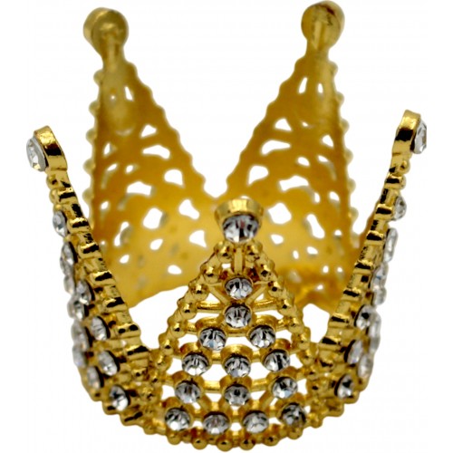 Корона метал. міні золото з білим камінням 3х3,2см №16601