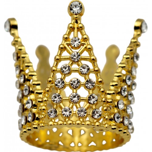 Корона метал. міні золото з білим камінням 3х3,2см №16601